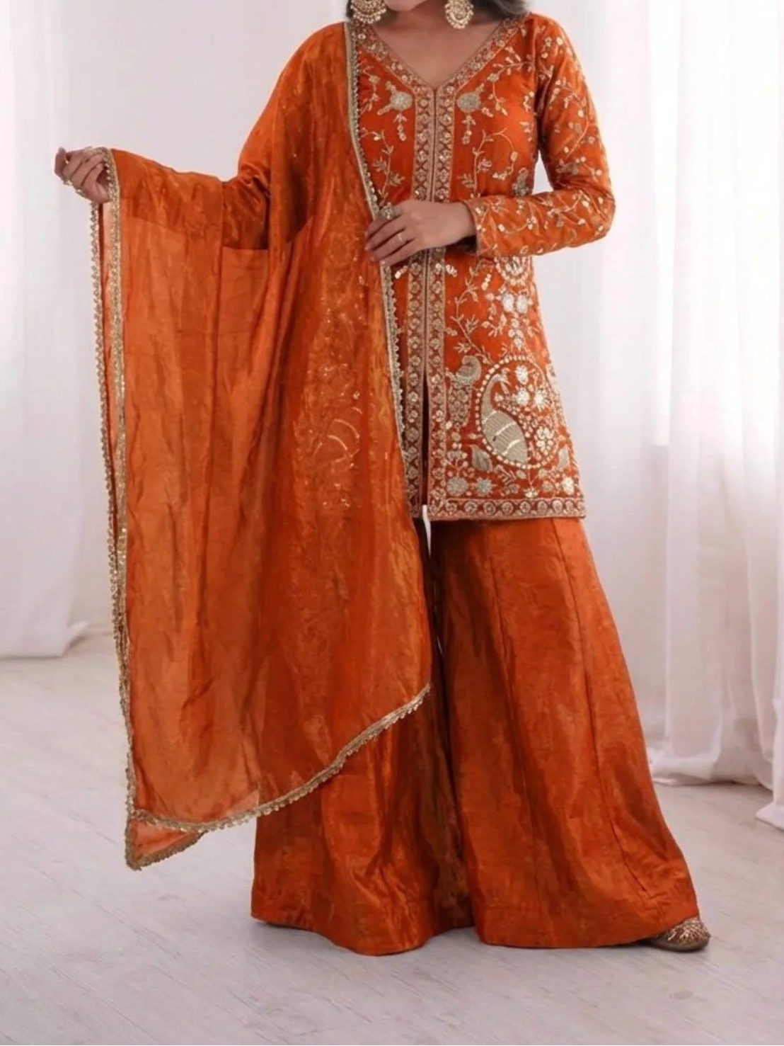 New Party Wear Look Pure Heavy Fendy Silk Top Sharara & Dupatta Set