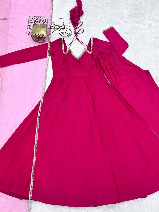 Pure Roman Silk Chanderi Fabric Fully Flare Party wear Anarkali Suit Set