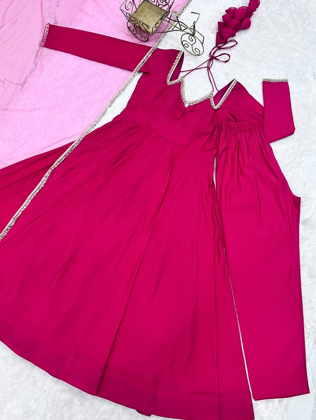 Pure Roman Silk Chanderi Fabric Fully Flare Party wear Anarkali Suit Set