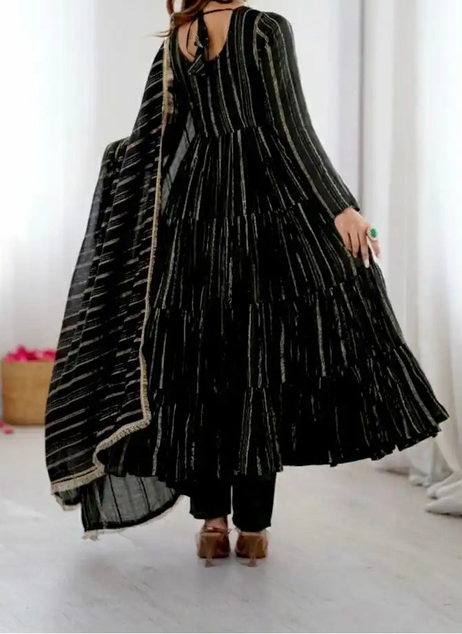 Real Mirror With Handwork Mal Chanderi Anarkali Set