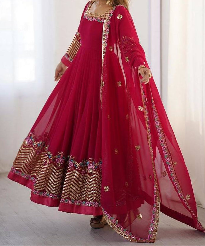 Heavy Georgette Wedding Wear Embroidery Work Long Anarkali Set