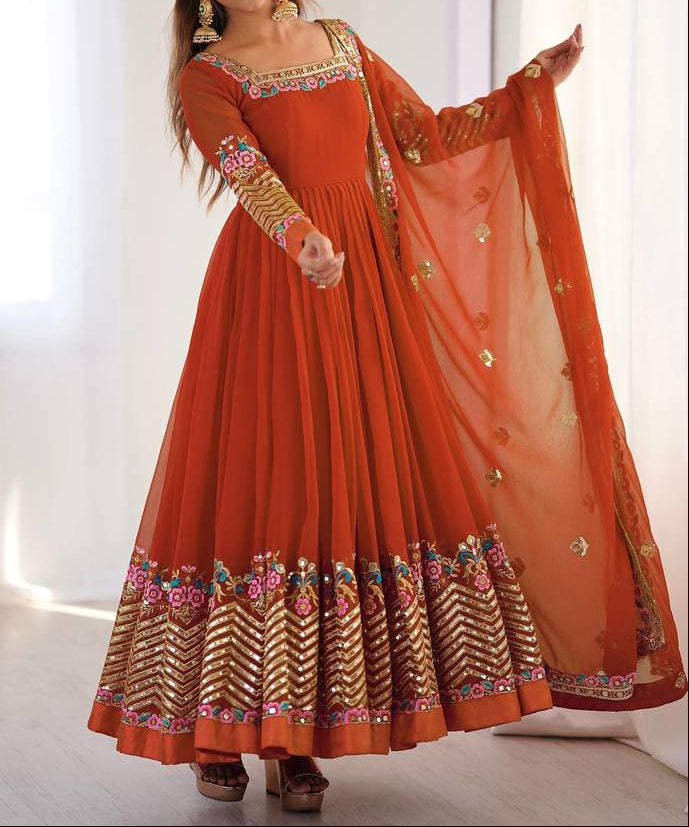 Heavy Georgette Wedding Wear Embroidery Work Long Anarkali Set