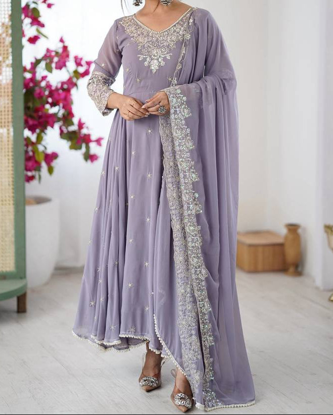 Elegant Heavy Embroidery & Sequence Work Three-Piece Anarkali Suit Set
