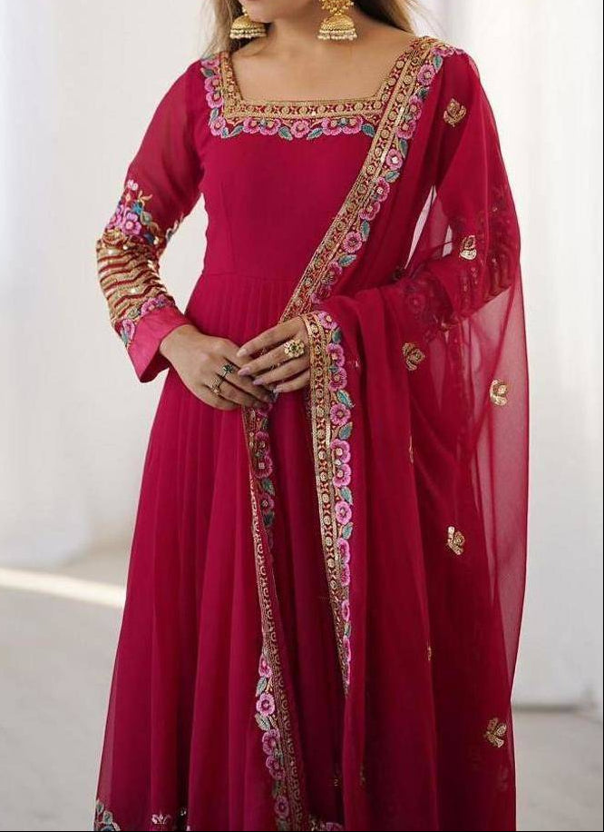 Heavy Georgette Wedding Wear Embroidery Work Long Anarkali Set