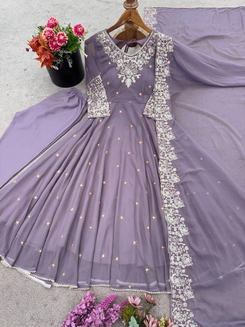 Elegant Heavy Embroidery & Sequence Work Three-Piece Anarkali Suit Set
