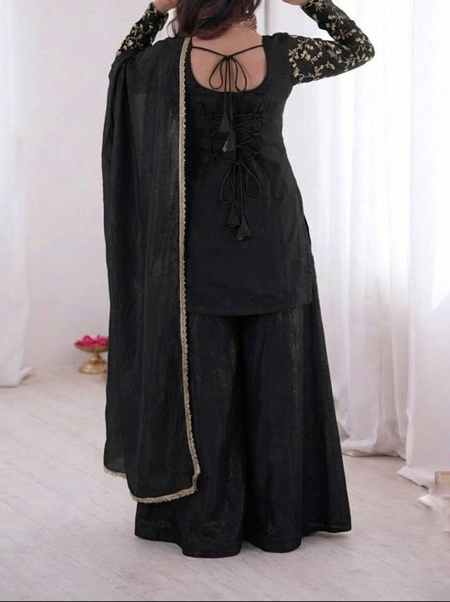 New Party Wear Look Pure Heavy Fendy Silk Top Sharara & Dupatta Set