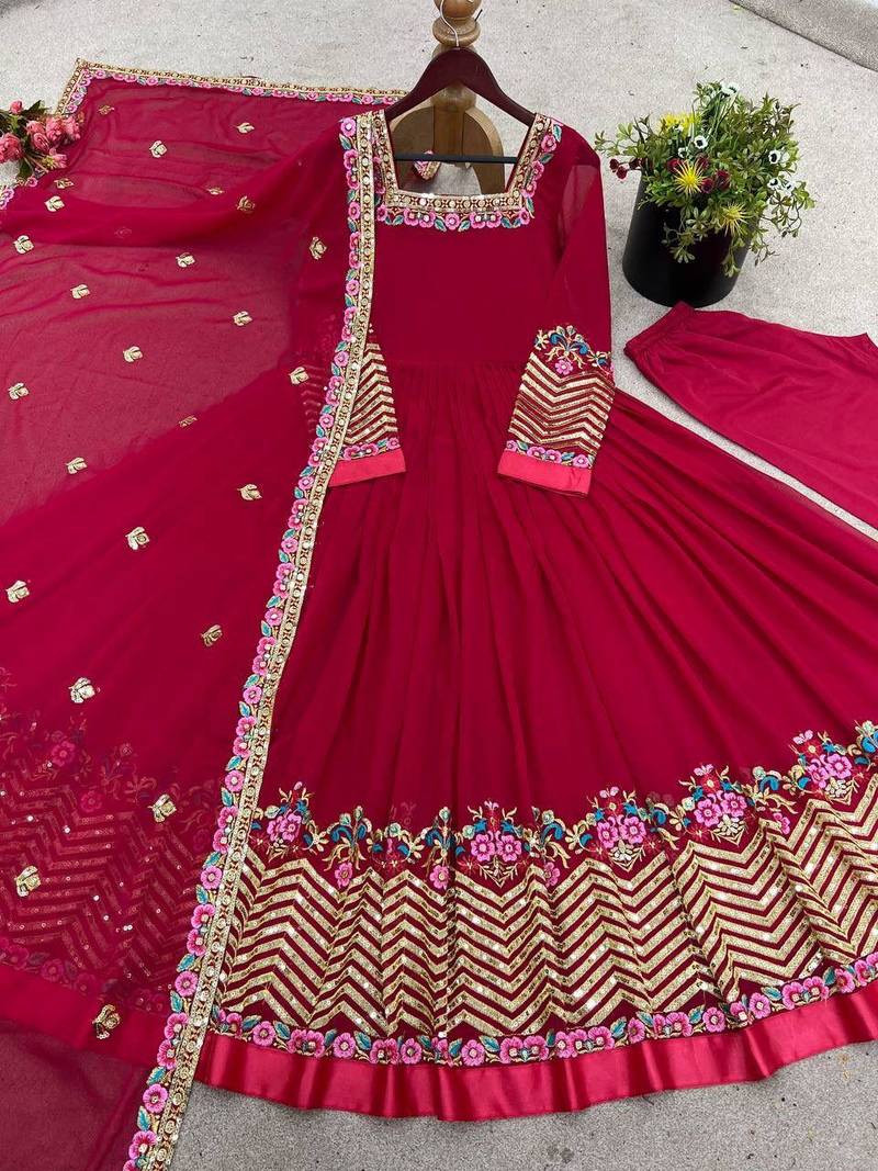 Heavy Georgette Wedding Wear Embroidery Work Long Anarkali Set