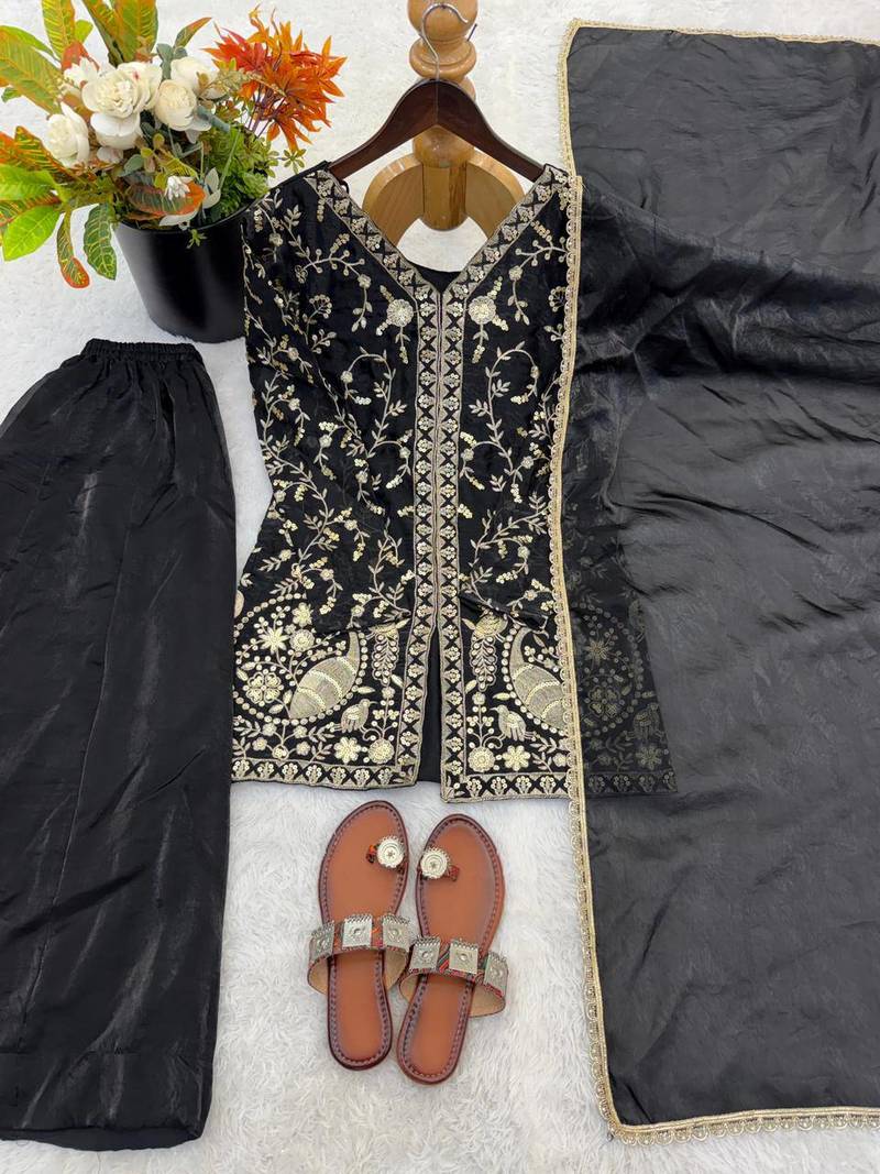 New Party Wear Look Pure Heavy Fendy Silk Top Sharara & Dupatta Set