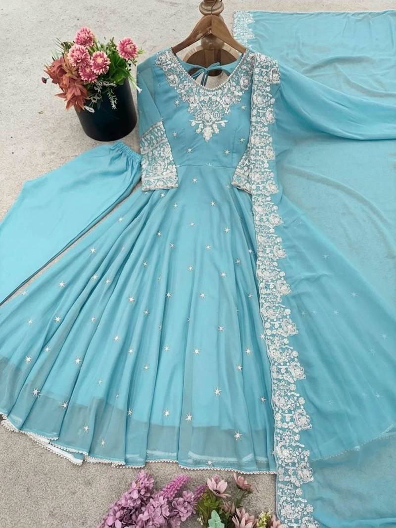 Elegant Heavy Embroidery & Sequence Work Three-Piece Anarkali Suit Set