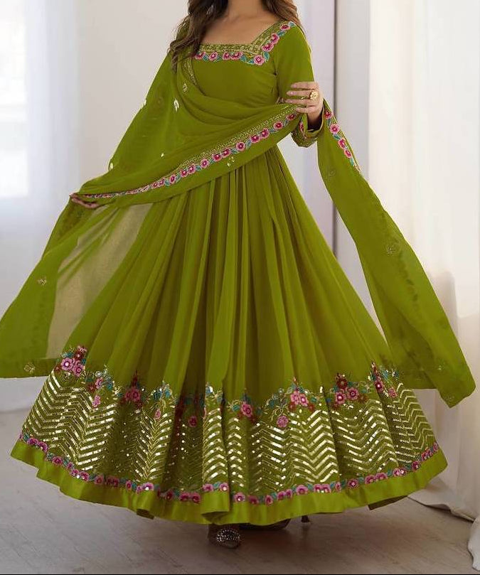 Heavy Georgette Wedding Wear Embroidery Work Long Anarkali Set