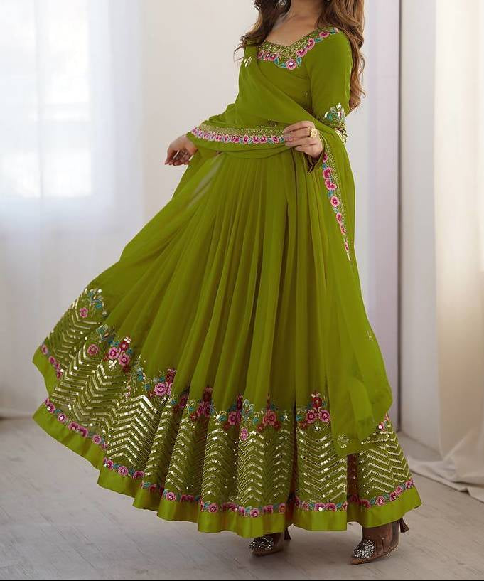 Heavy Georgette Wedding Wear Embroidery Work Long Anarkali Set