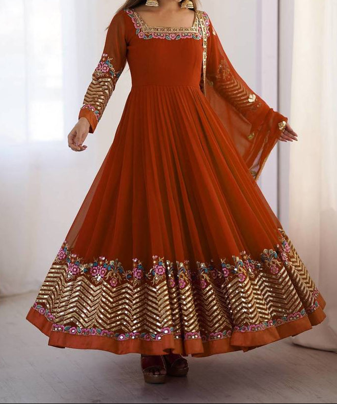Heavy Georgette Wedding Wear Embroidery Work Long Anarkali Set