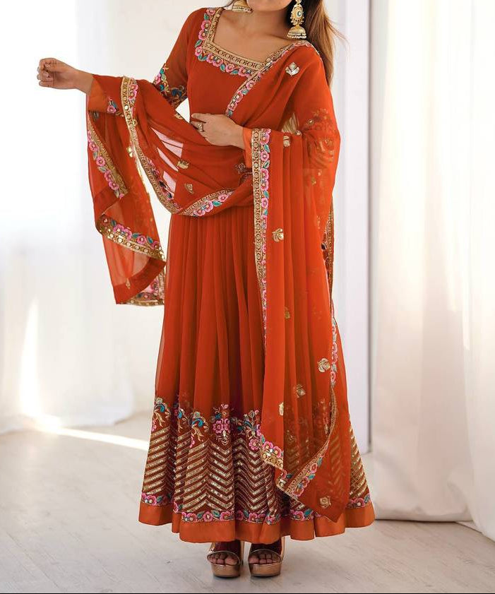 Heavy Georgette Wedding Wear Embroidery Work Long Anarkali Set