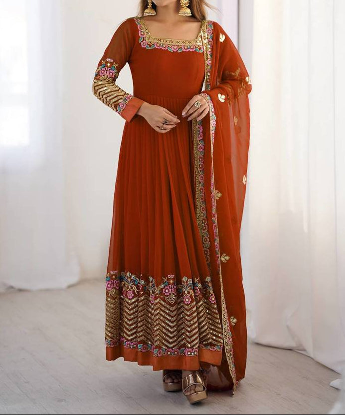 Heavy Georgette Wedding Wear Embroidery Work Long Anarkali Set