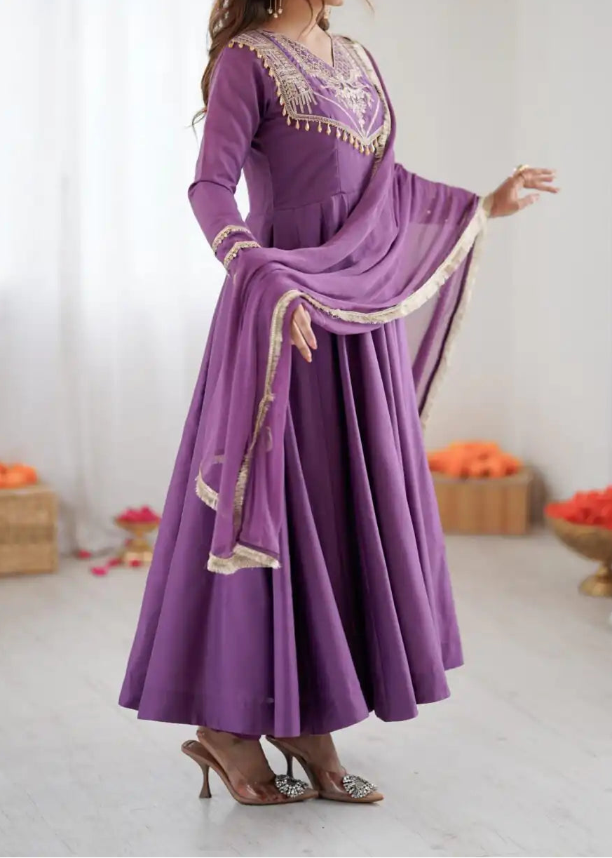 Designer Party Wear Roman Silk Anarkali Suit Set