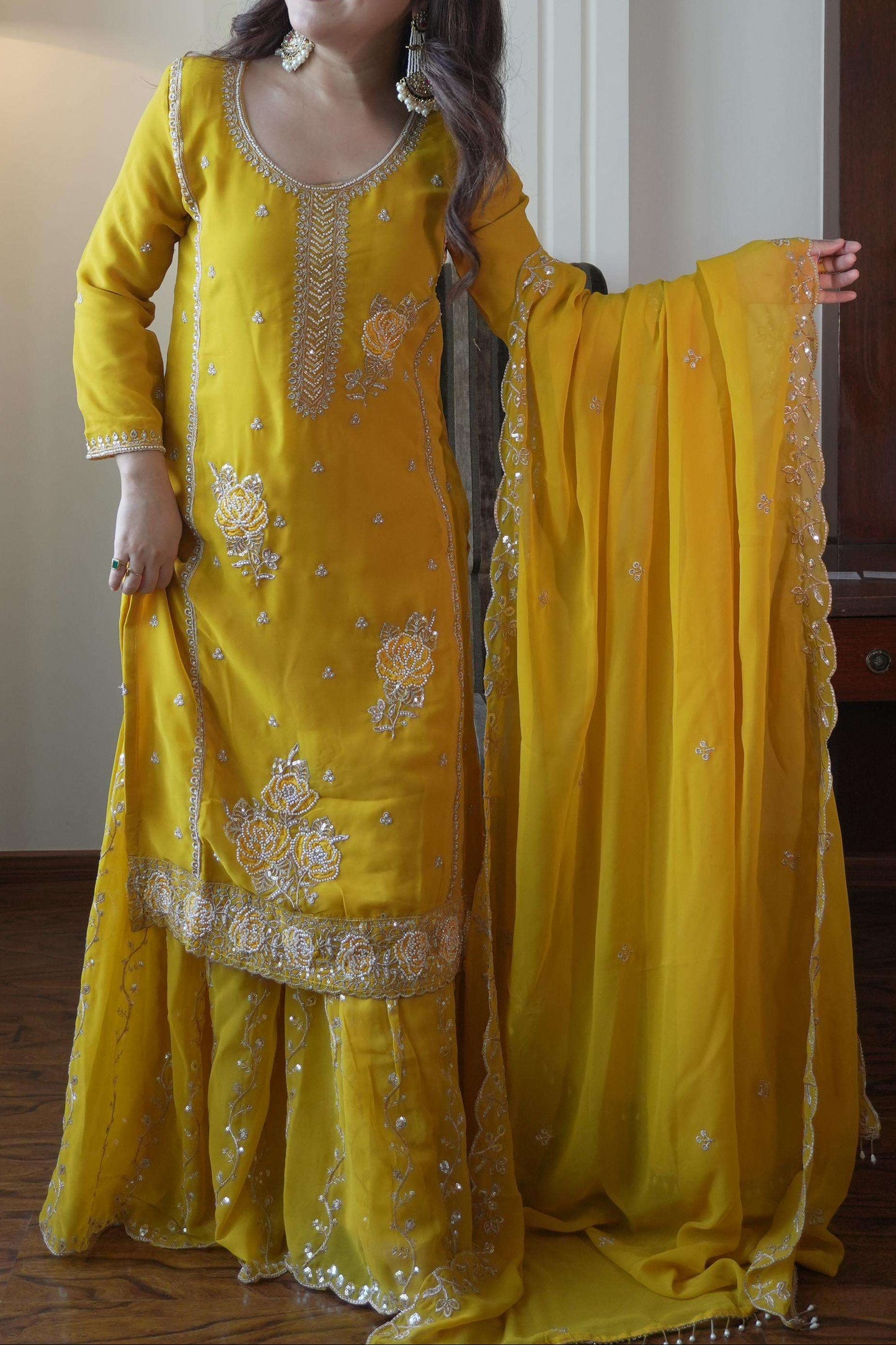 Eid Special Faux Georgette Sequence Embroidery & Beads Work Gharara Suit