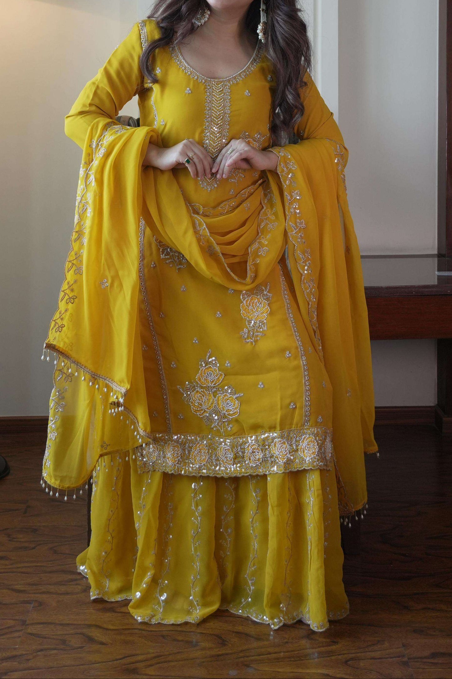 Eid Special Faux Georgette Sequence Embroidery & Beads Work Gharara Suit