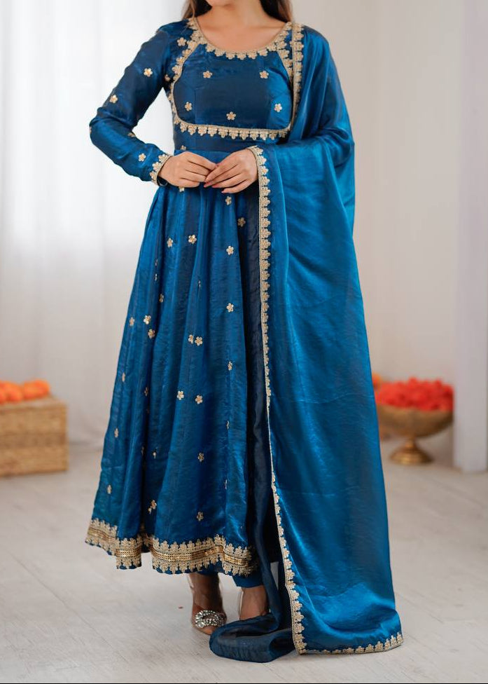 Designer Party Wear Fendy Silk Anarkali Suit Set