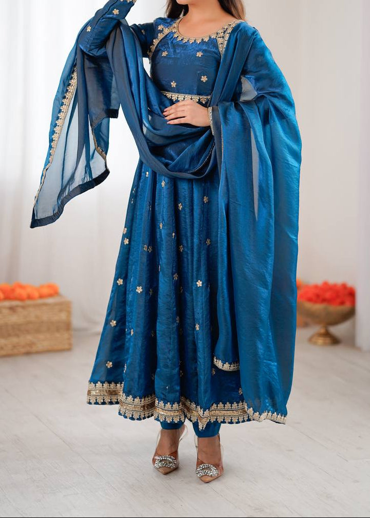 Designer Party Wear Fendy Silk Anarkali Suit Set