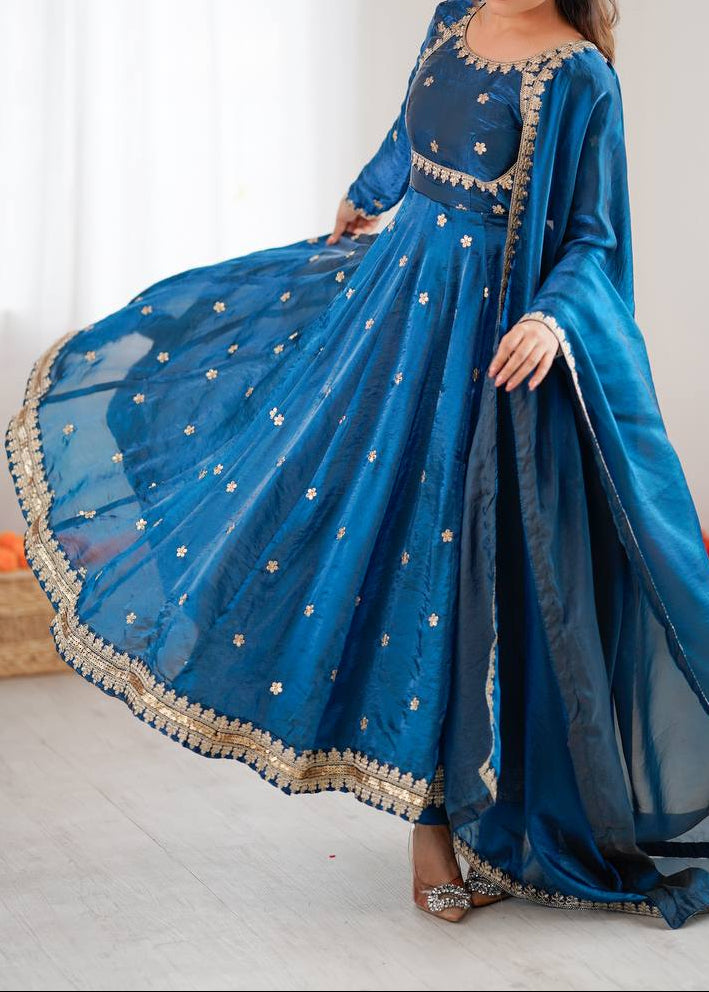 Designer Party Wear Fendy Silk Anarkali Suit Set