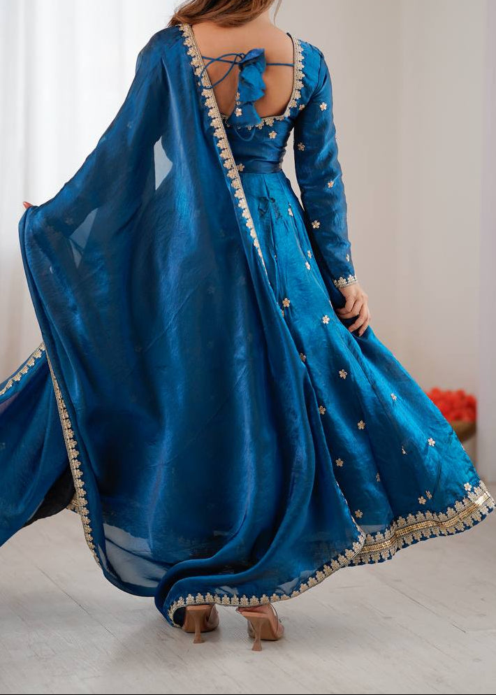 Designer Party Wear Fendy Silk Anarkali Suit Set