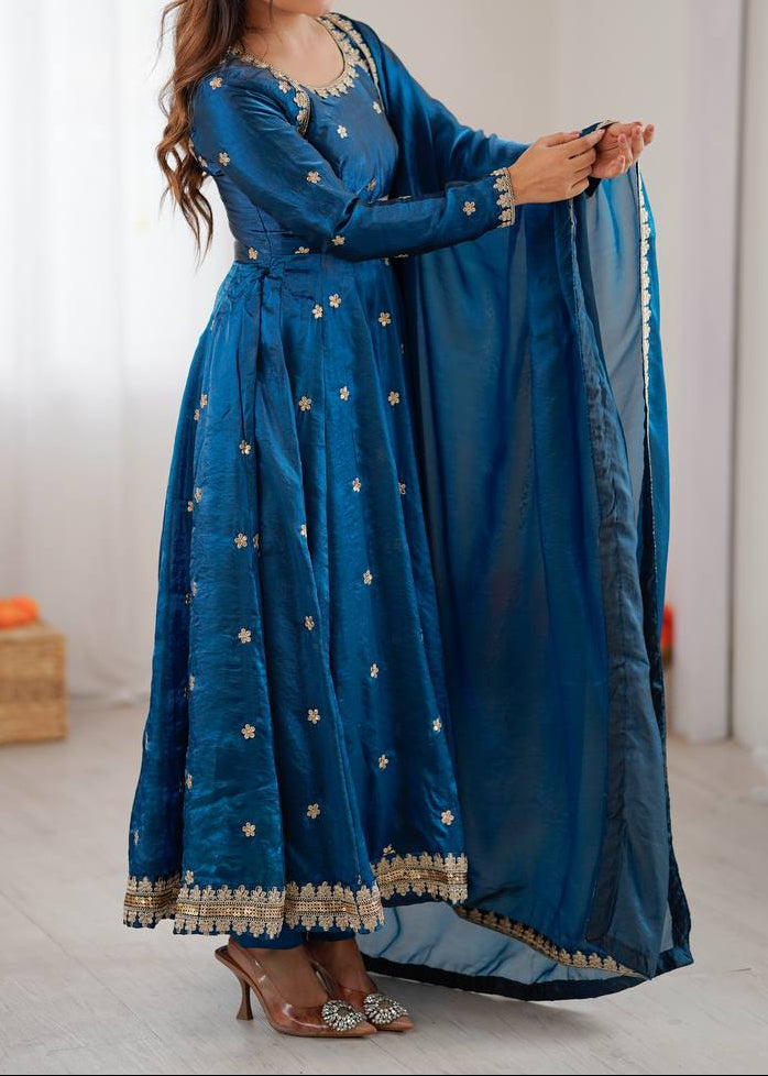 Designer Party Wear Fendy Silk Anarkali Suit Set
