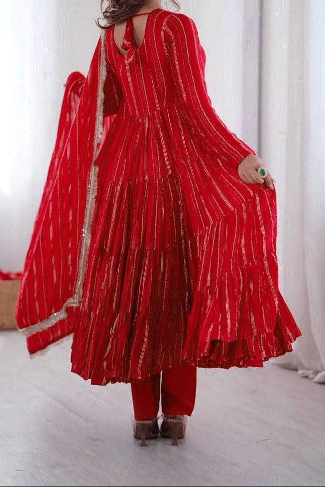 Real Mirror With Handwork Mal Chanderi Anarkali Set