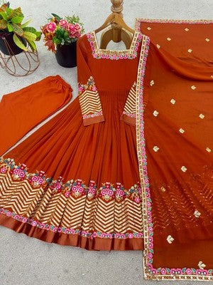 Heavy Georgette Wedding Wear Embroidery Work Long Anarkali Set