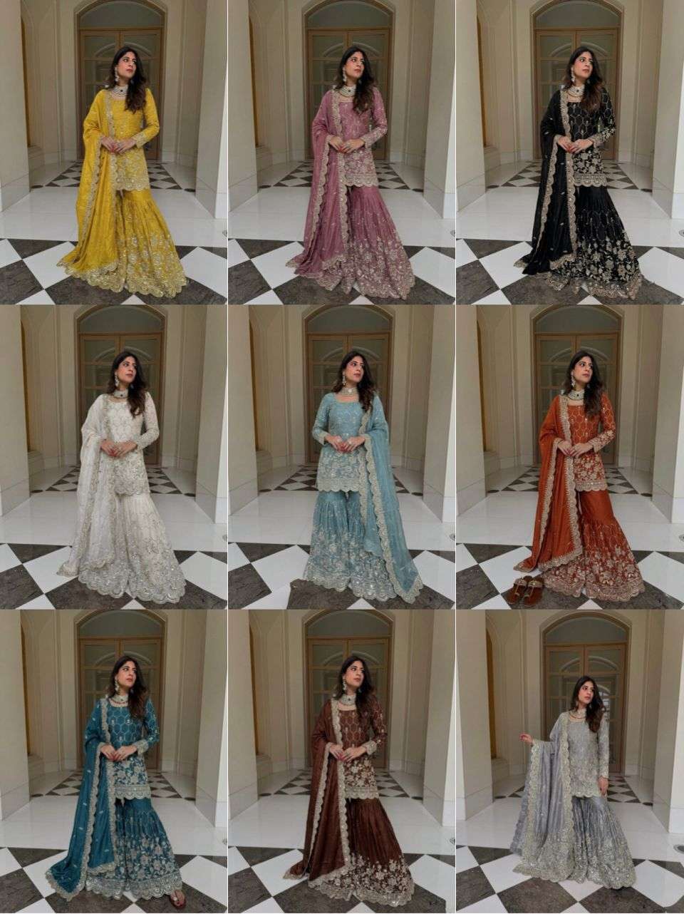 Wedding Waer  Heavy Embroidery Sequence Work with Real Mirror Hand Work Sharara Set
