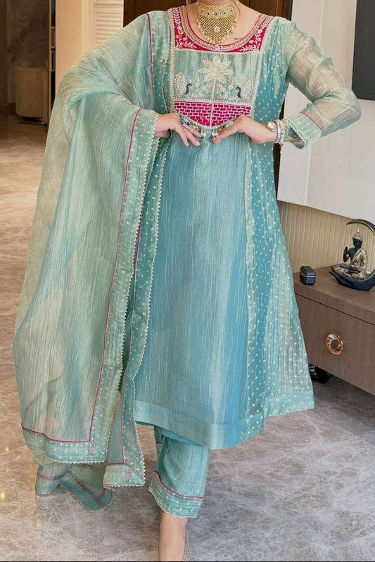 Silk Sequence Embroidery Designer Festive Wear Ladies Suit