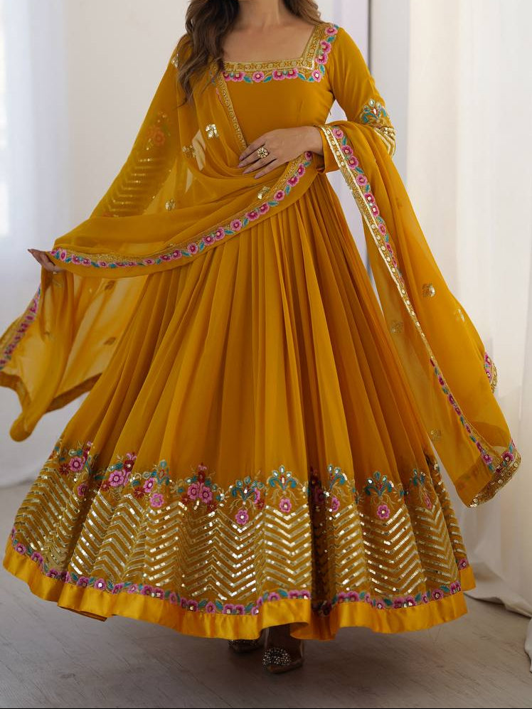 Heavy Georgette Wedding Wear Embroidery Work Long Anarkali Set