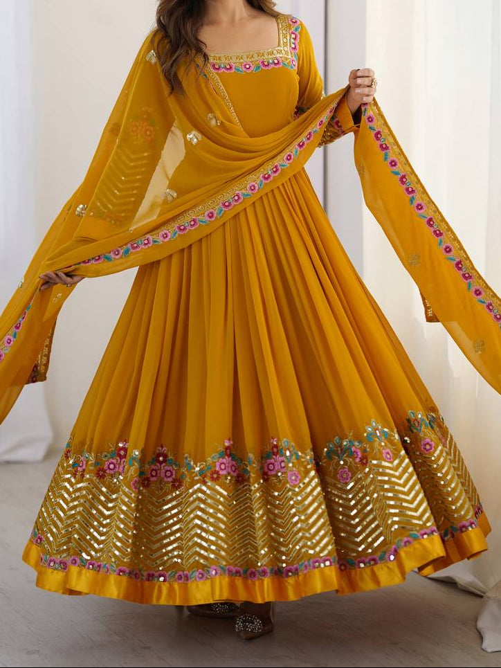 Heavy Georgette Wedding Wear Embroidery Work Long Anarkali Set