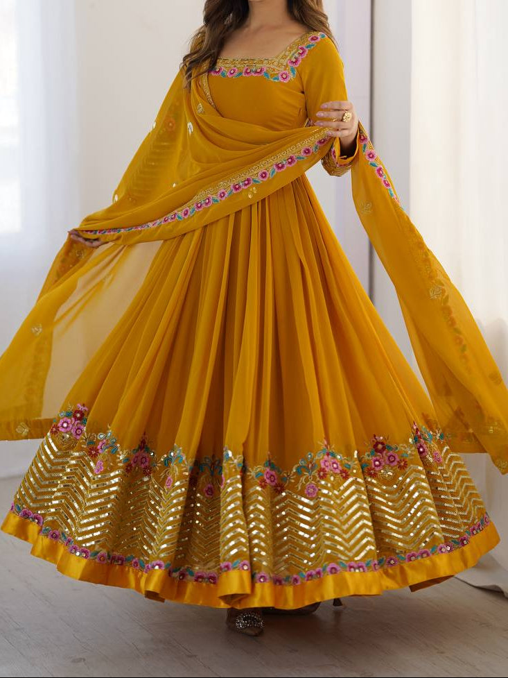 Heavy Georgette Wedding Wear Embroidery Work Long Anarkali Set