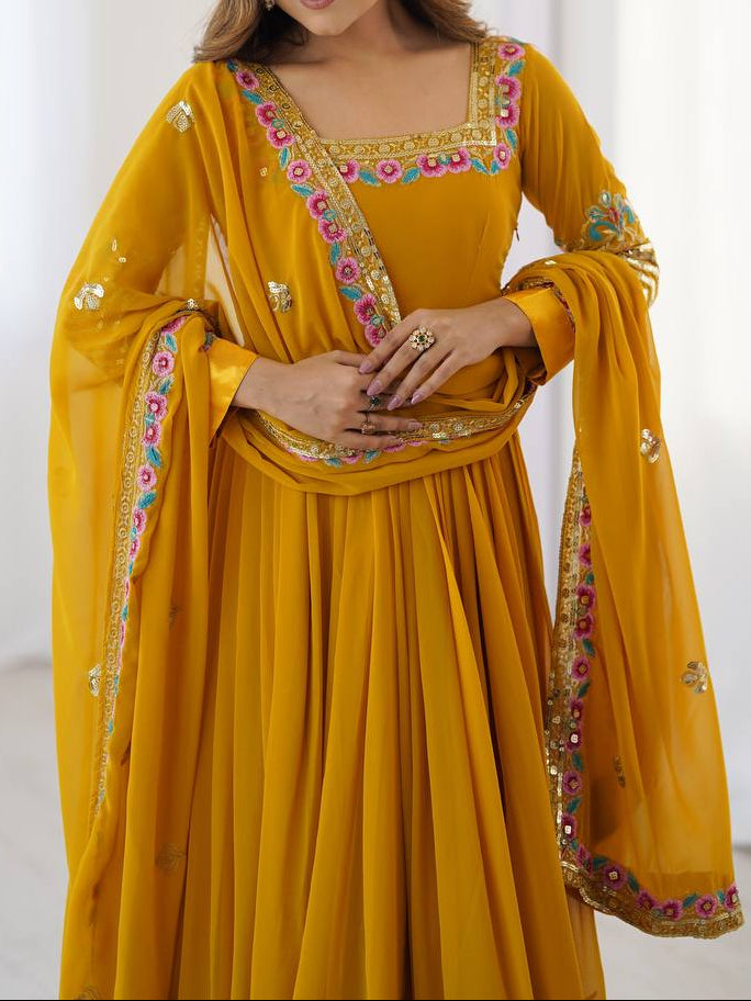 Heavy Georgette Wedding Wear Embroidery Work Long Anarkali Set