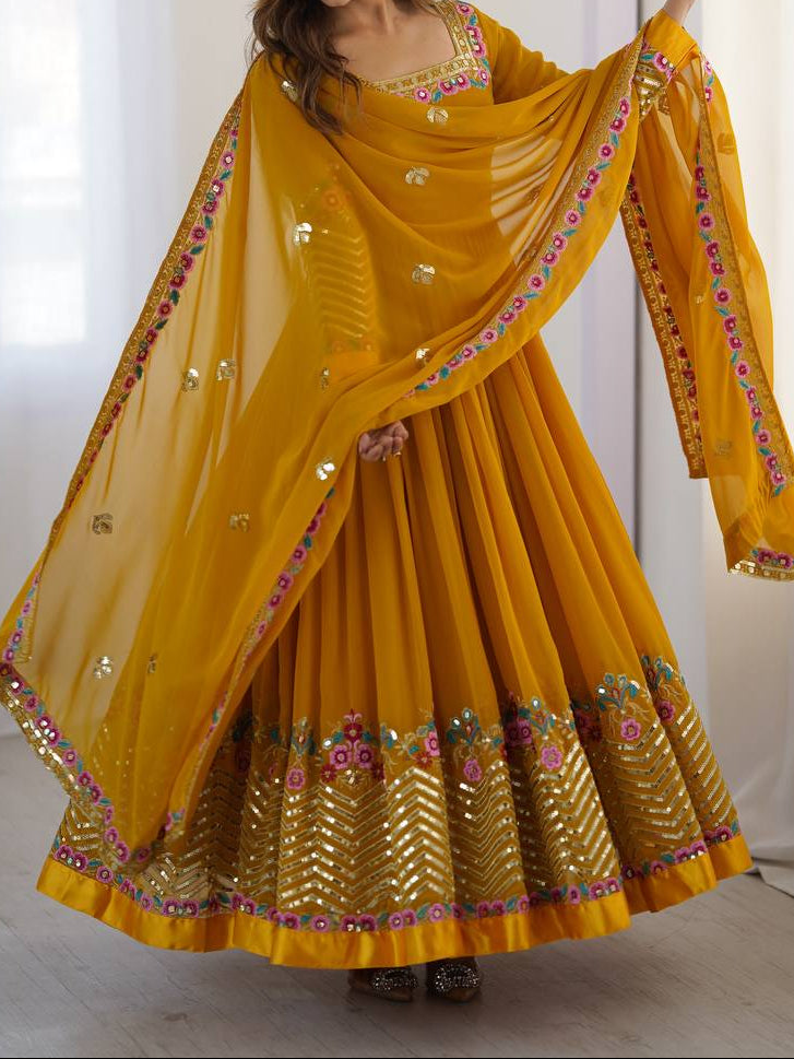 Heavy Georgette Wedding Wear Embroidery Work Long Anarkali Set