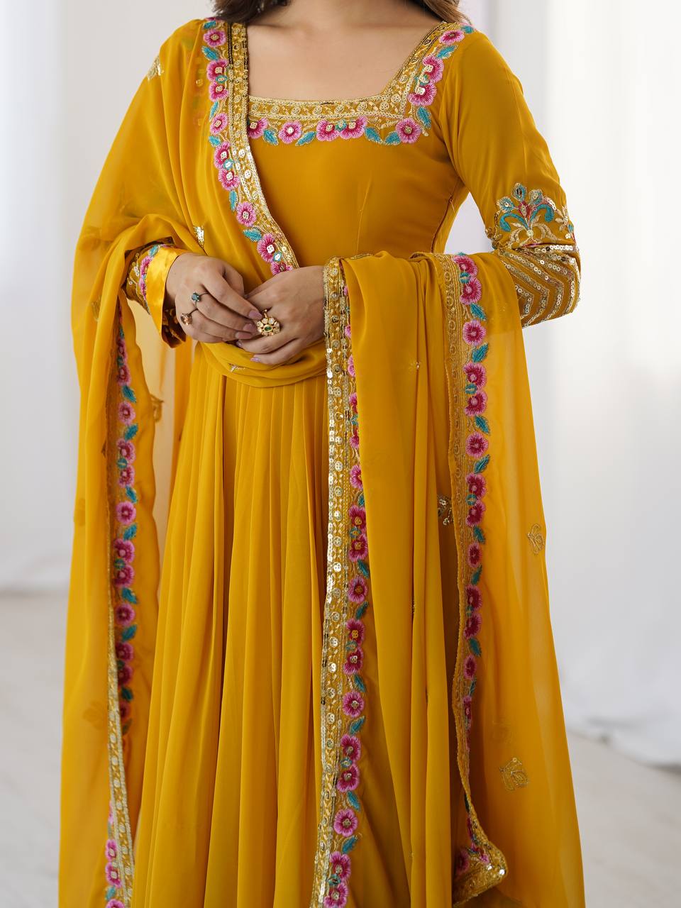 Heavy Georgette Wedding Wear Embroidery Work Long Anarkali Set