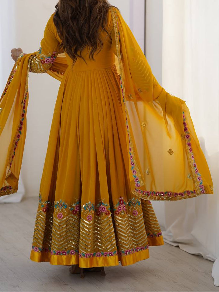 Heavy Georgette Wedding Wear Embroidery Work Long Anarkali Set