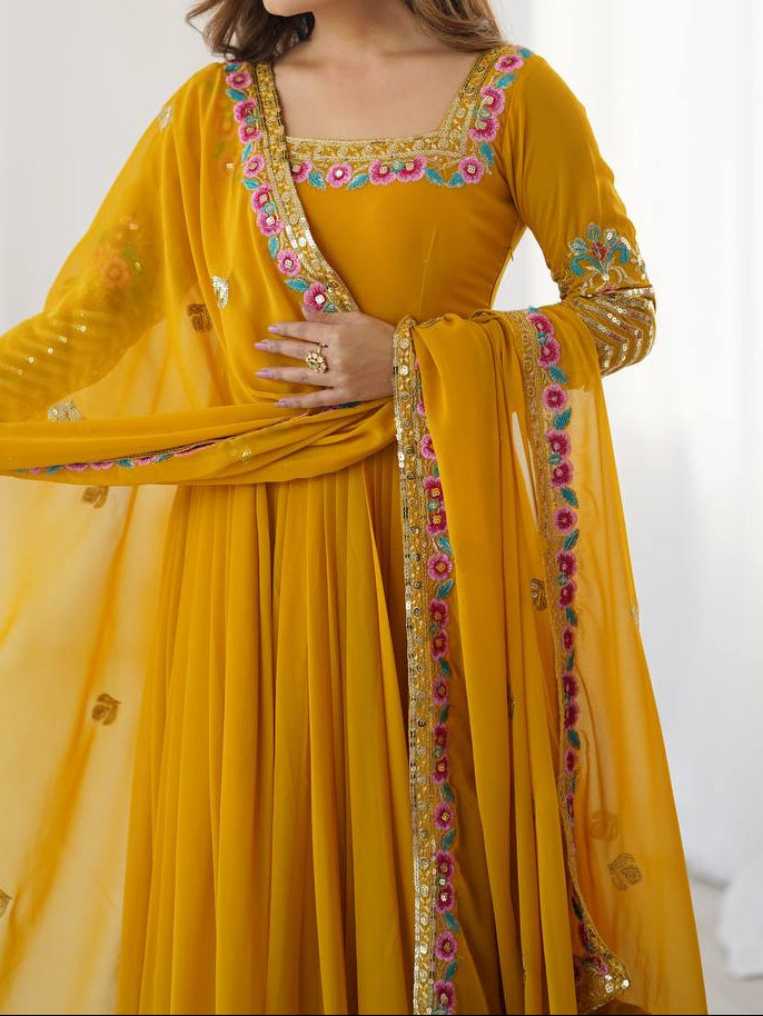 Heavy Georgette Wedding Wear Embroidery Work Long Anarkali Set