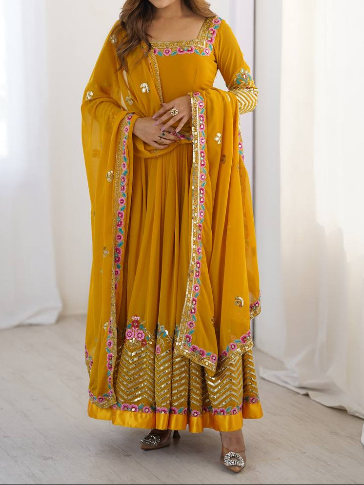 Heavy Georgette Wedding Wear Embroidery Work Long Anarkali Set