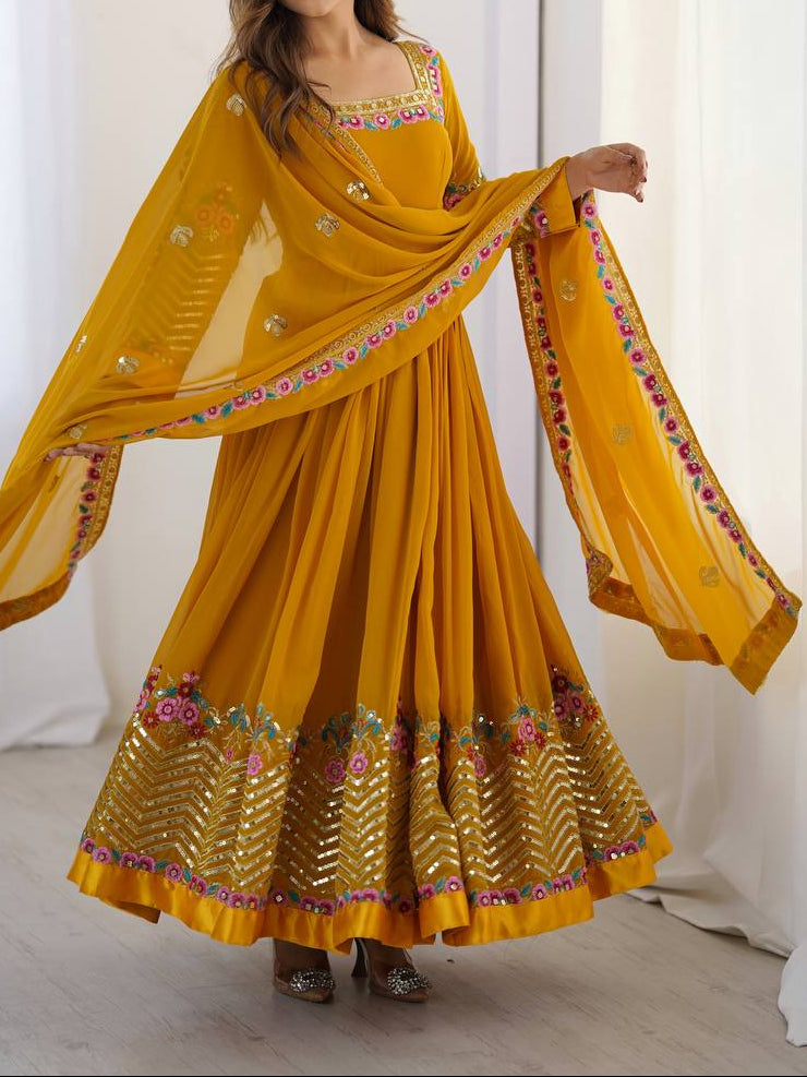 Heavy Georgette Wedding Wear Embroidery Work Long Anarkali Set