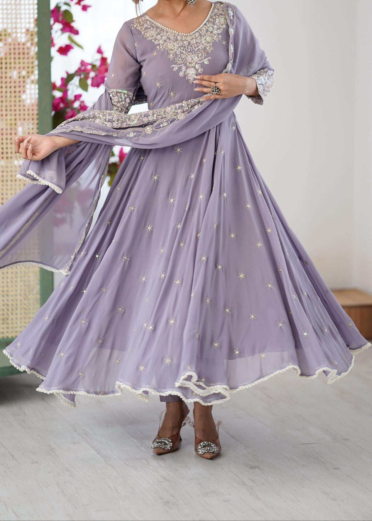 Elegant Heavy Embroidery & Sequence Work Three-Piece Anarkali Suit Set