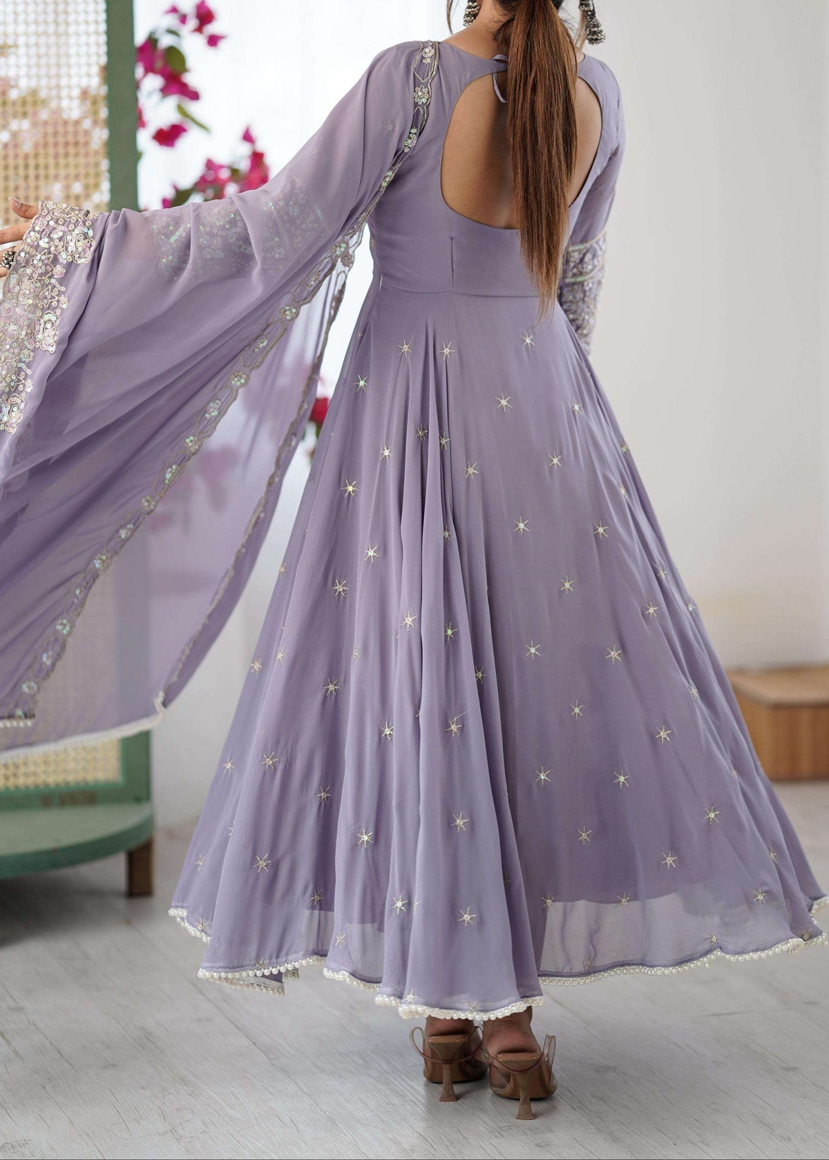 Elegant Heavy Embroidery & Sequence Work Three-Piece Anarkali Suit Set