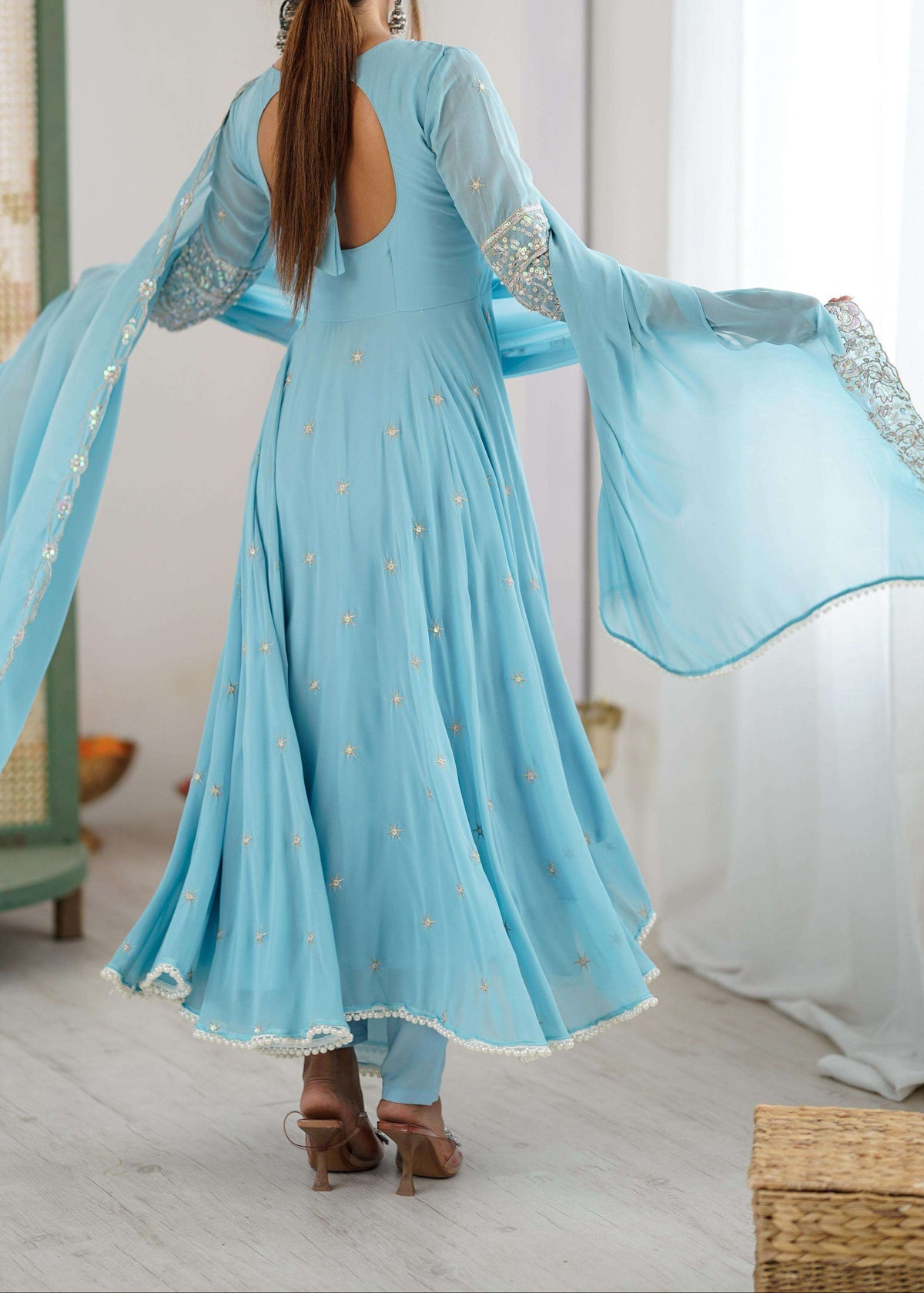 Elegant Heavy Embroidery & Sequence Work Three-Piece Anarkali Suit Set